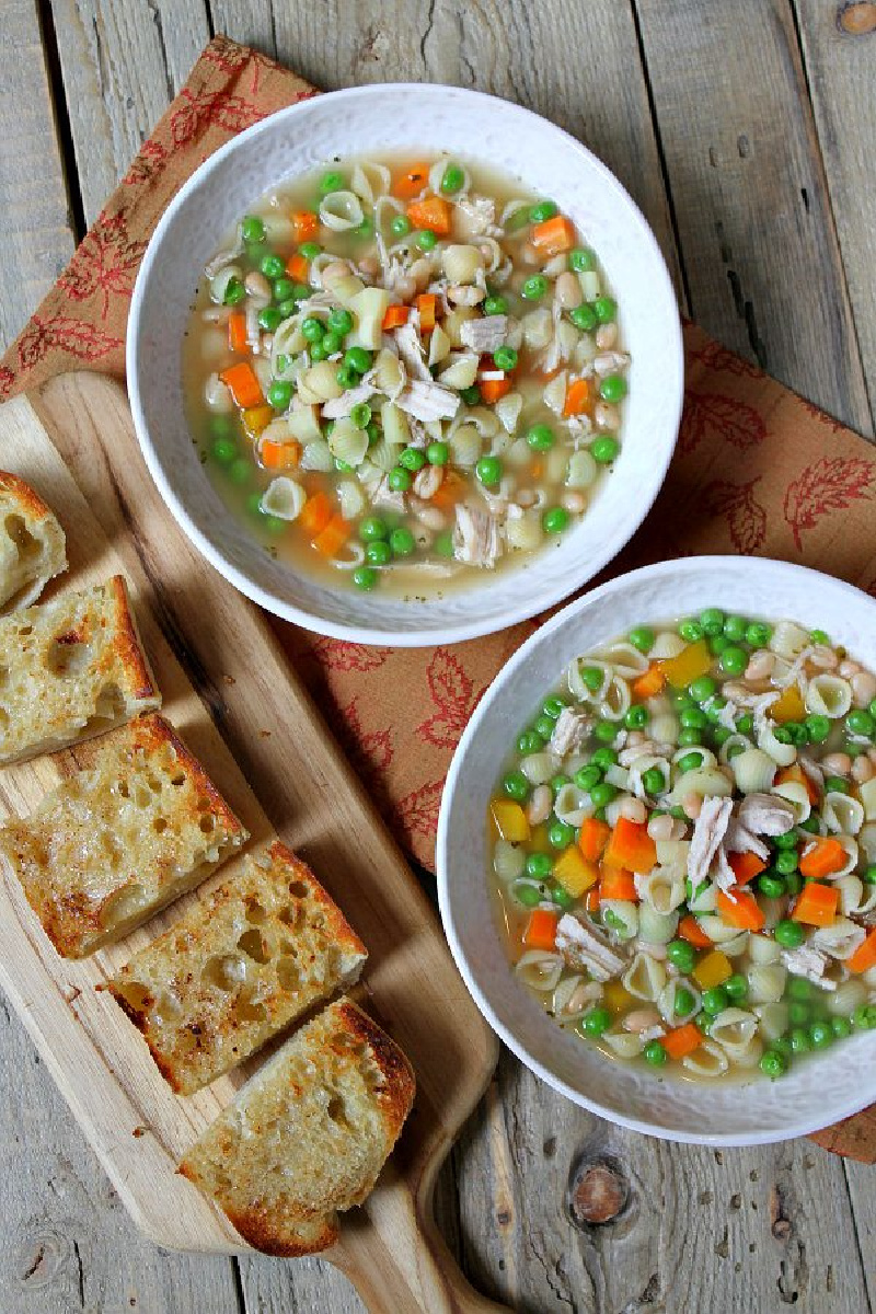 turkey soup in two bowls