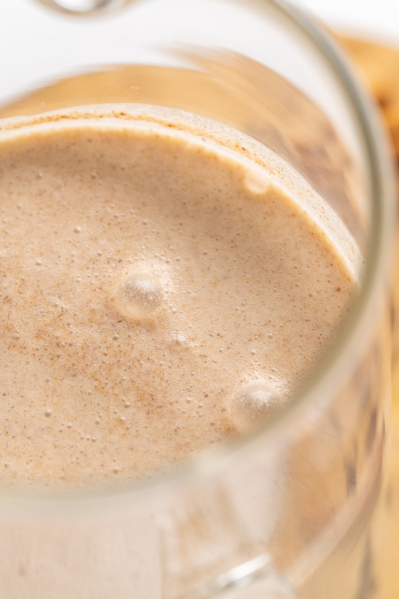 close up look at coquito in pitcher