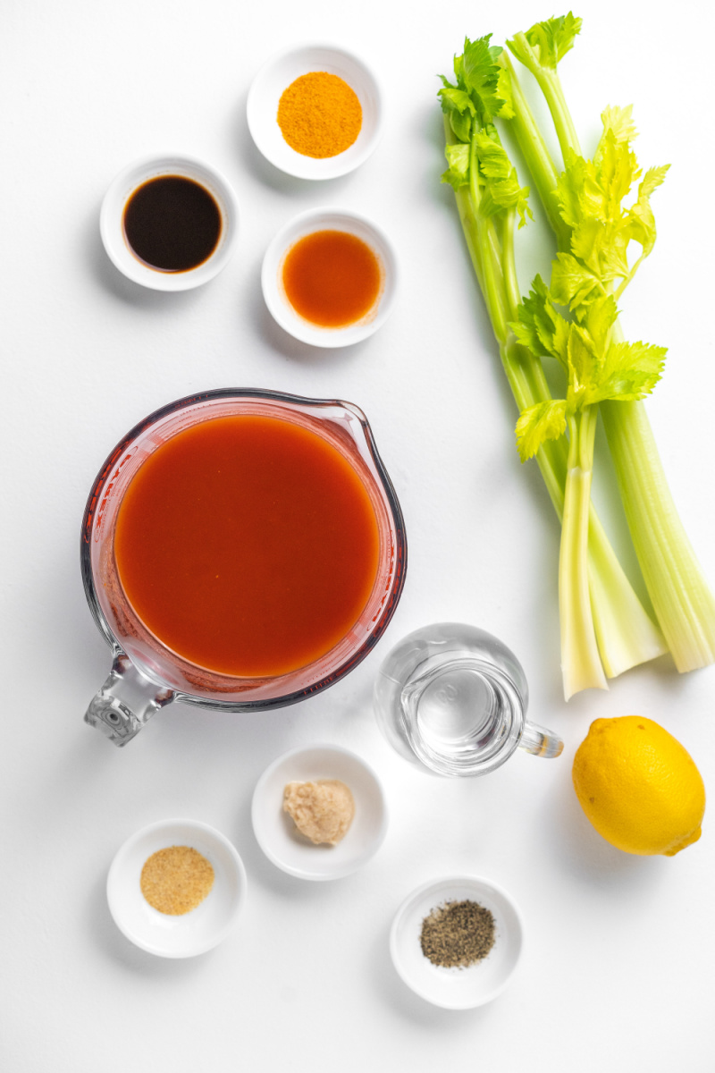 ingredients displayed for making loaded bloody mary