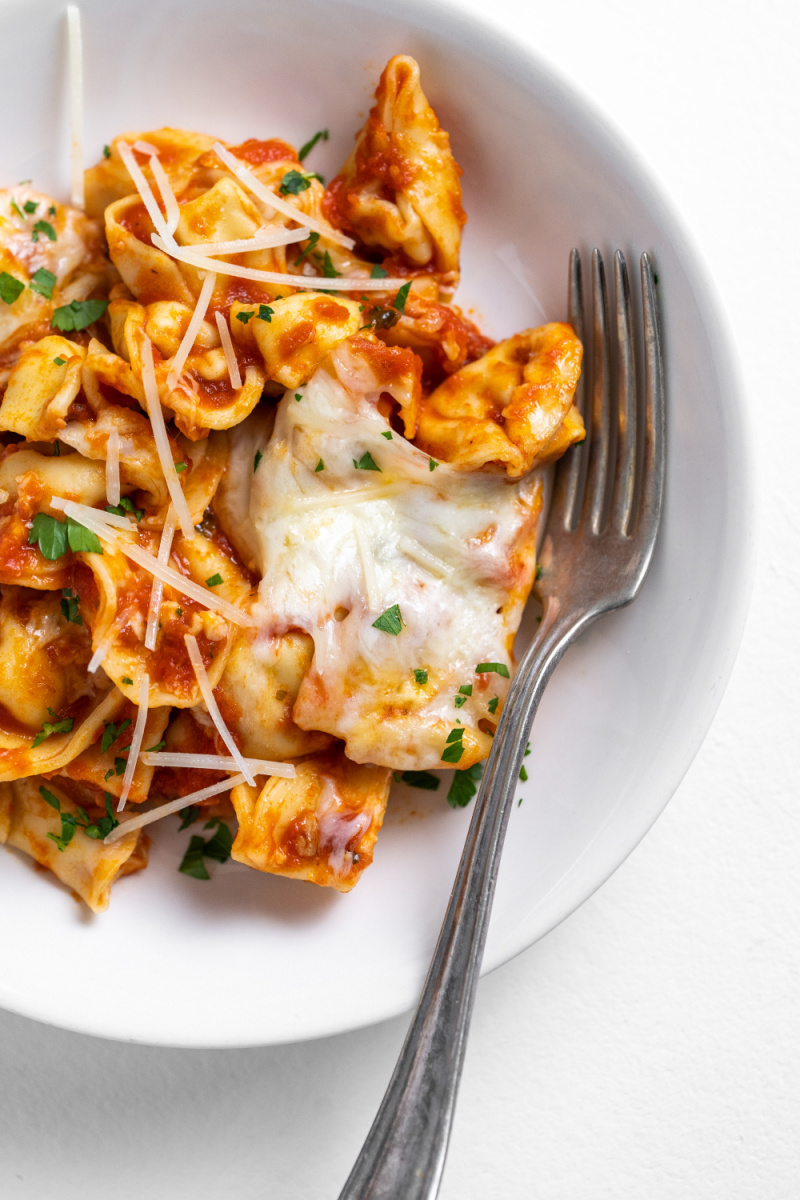 serving of tortellini casserole on plate