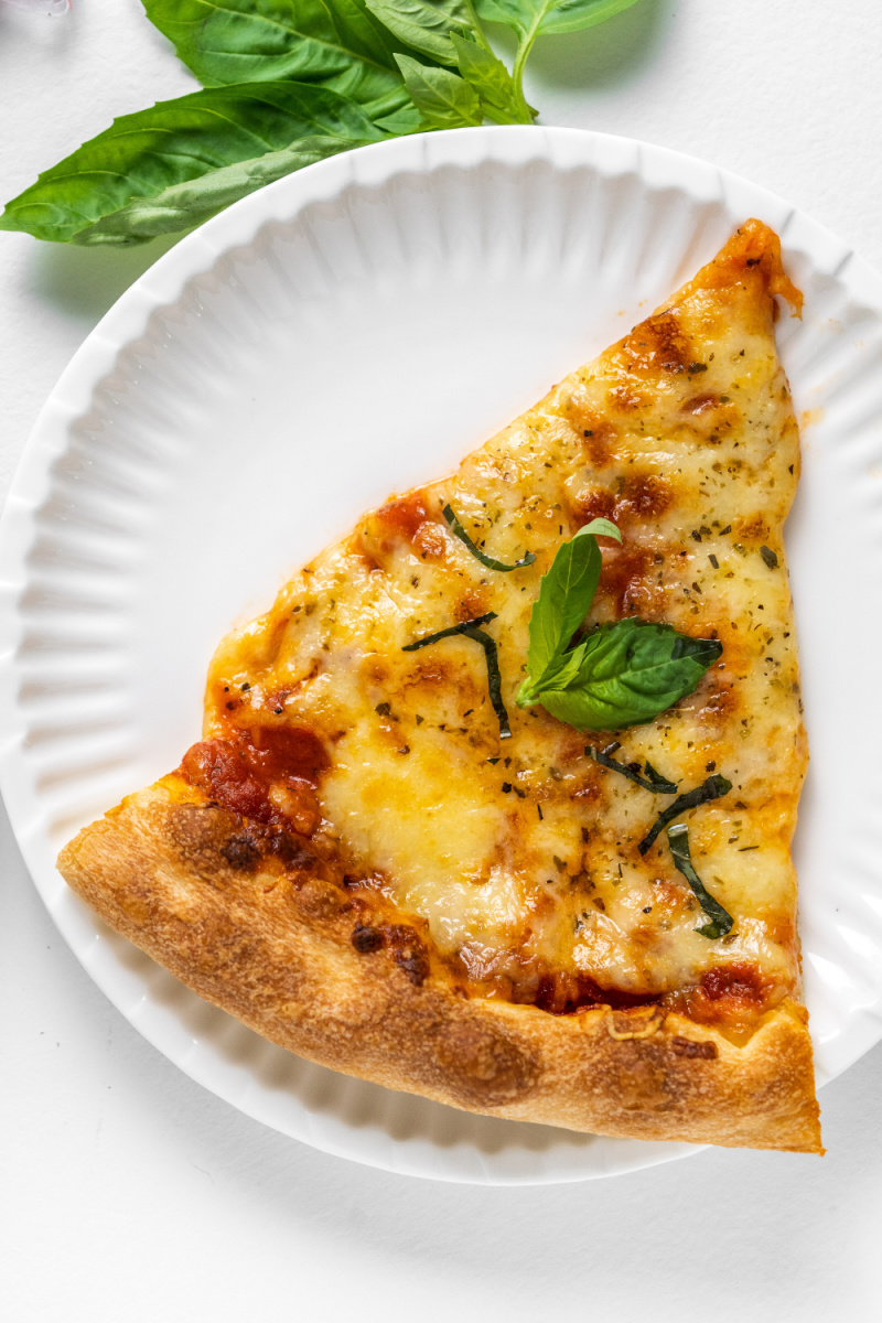 slice of cheese pizza on a plate