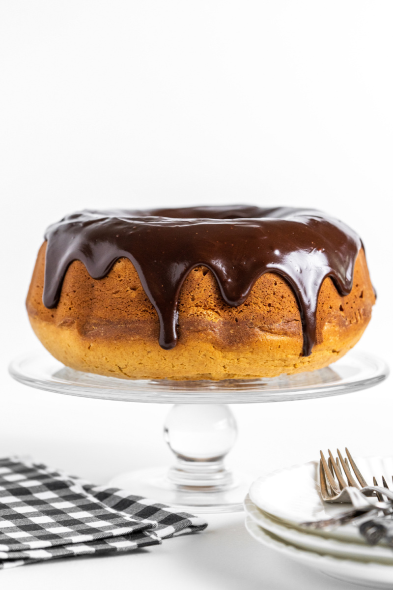 Chocolate Peanut Butter Bundt Cake with Peanut Butter Glaze • Family Around  the Table