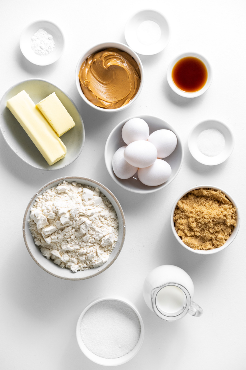 ingredients displayed for making peanut butter bundt cake