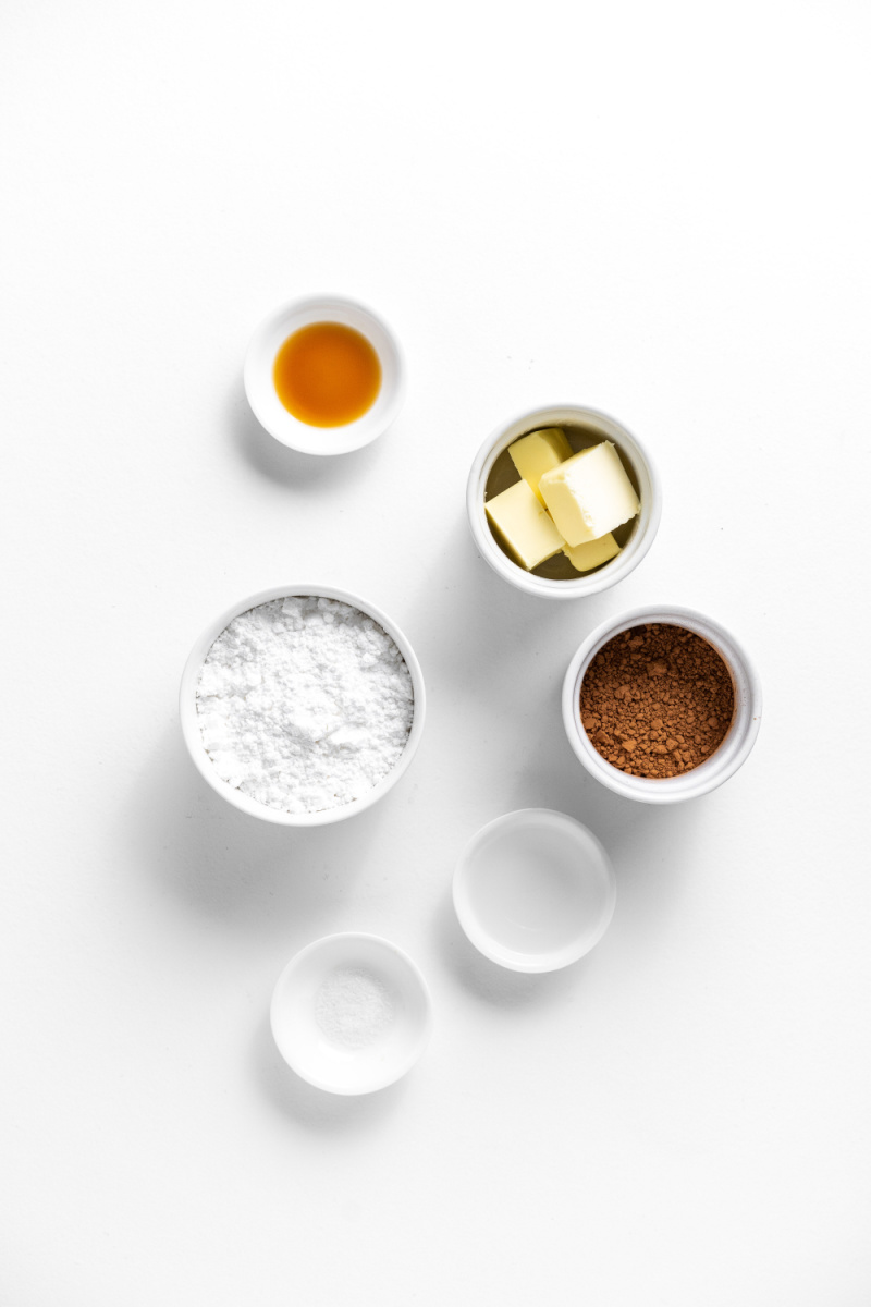 ingredients displayed for making chocolate glaze