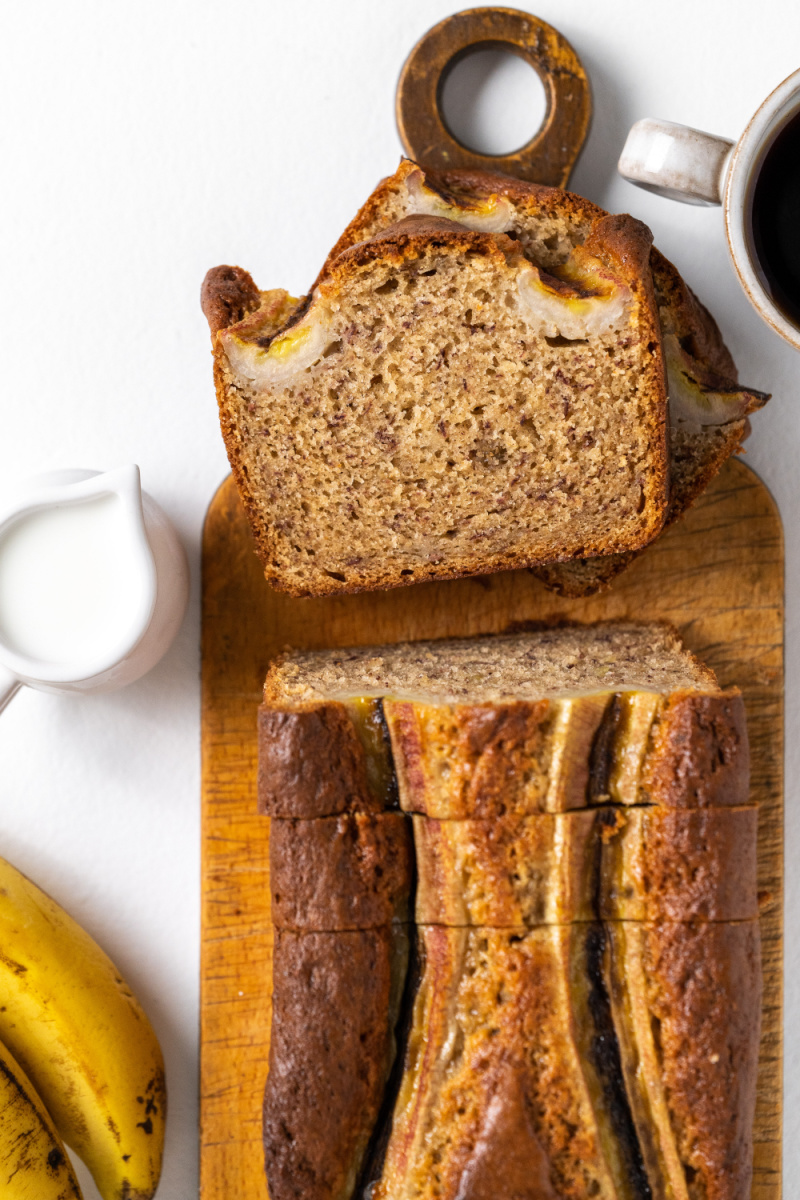 sour cream banana bread loaf and slice