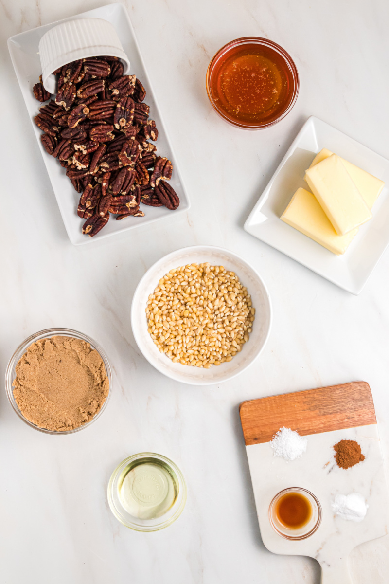 ingredients displayed for making sticky bun popcorn