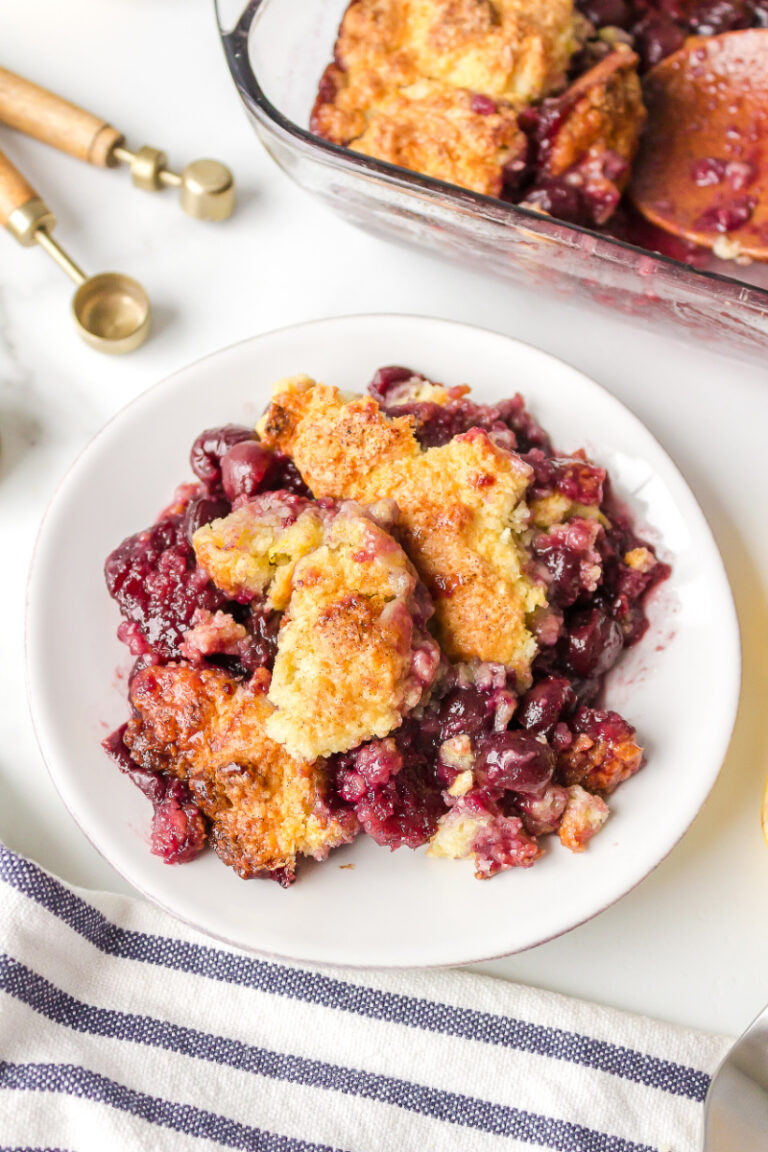 serving of cherry cobbler on a plate