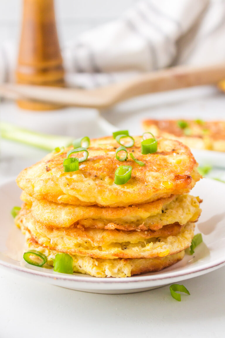 stack of corn fritters on a plate