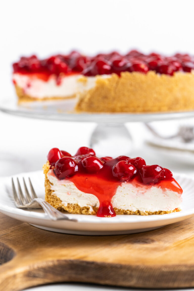 slice of cherry cheesecake