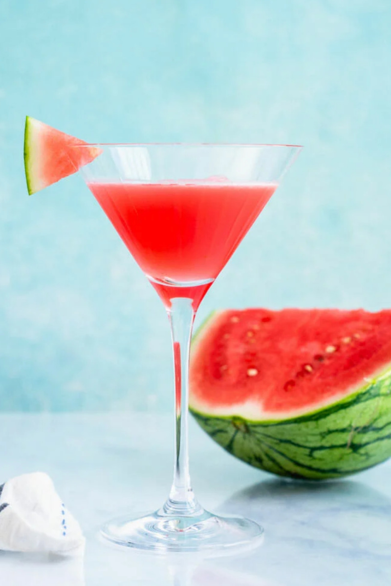 watermelon martini with wedge of watermelon