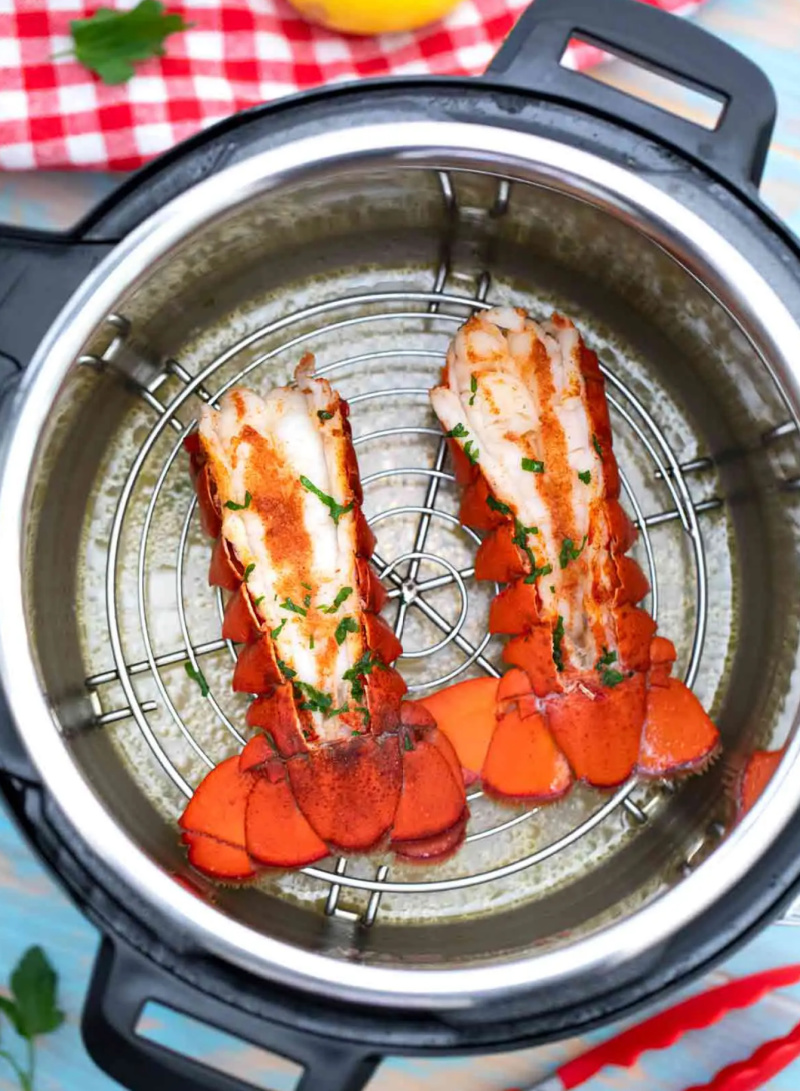 lobster tails being cooked in an instant pot