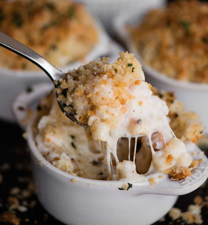 gooey fork pull of lobster mac and cheese