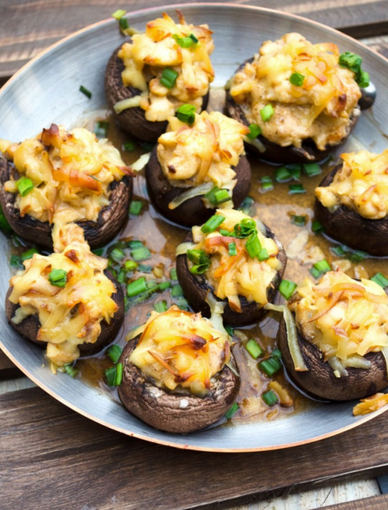 lobster stuffed mushrooms on a platter