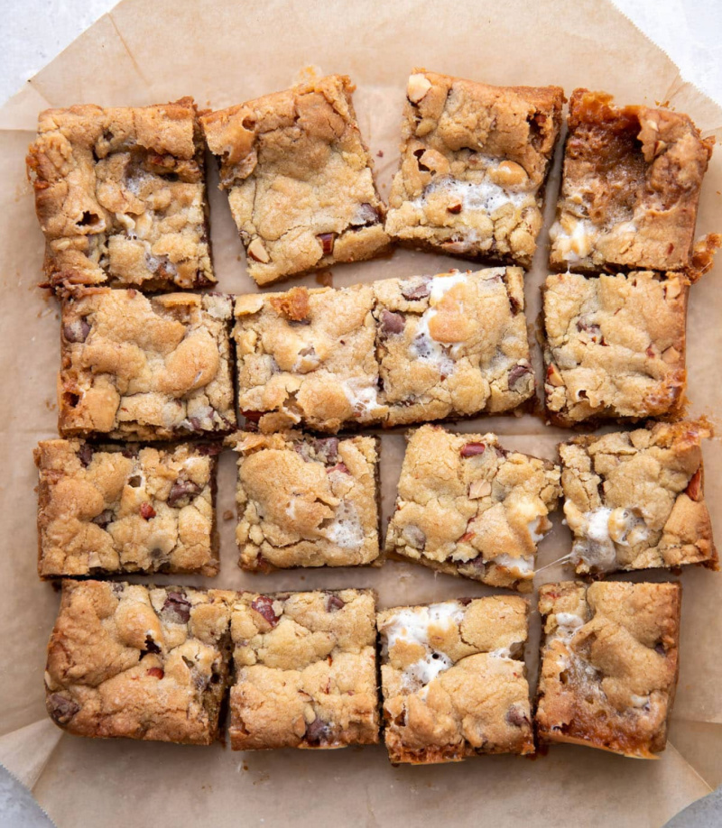 rocky road cookie bars sliced into pieces