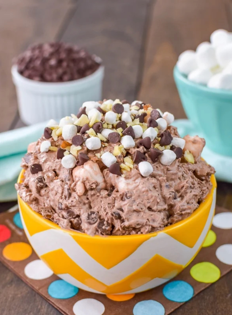rocky road fluff salad in a bowl