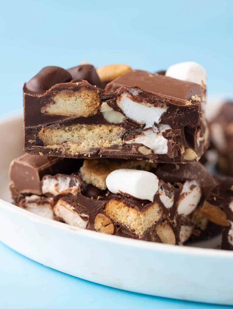smores rocky road on a white platter