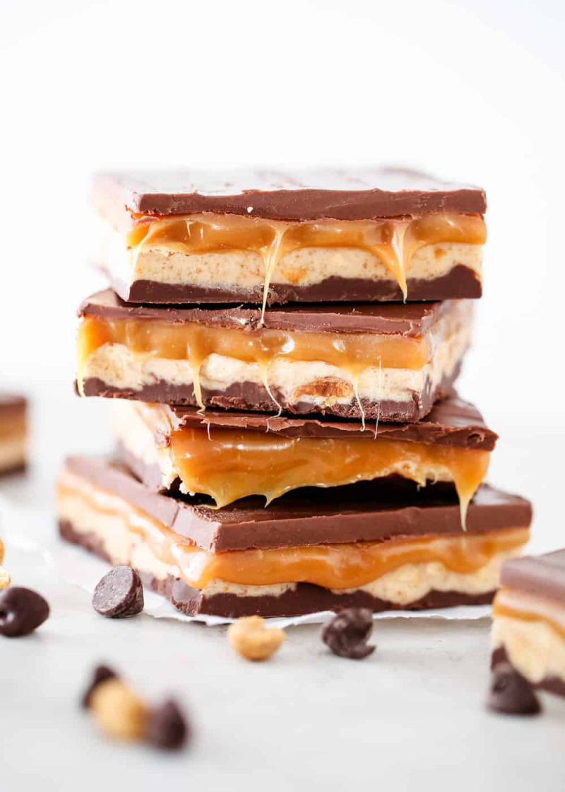 stack of homemade snickers bars