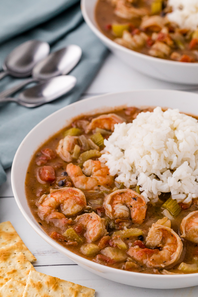 bowl of shrimp gumbo with rice