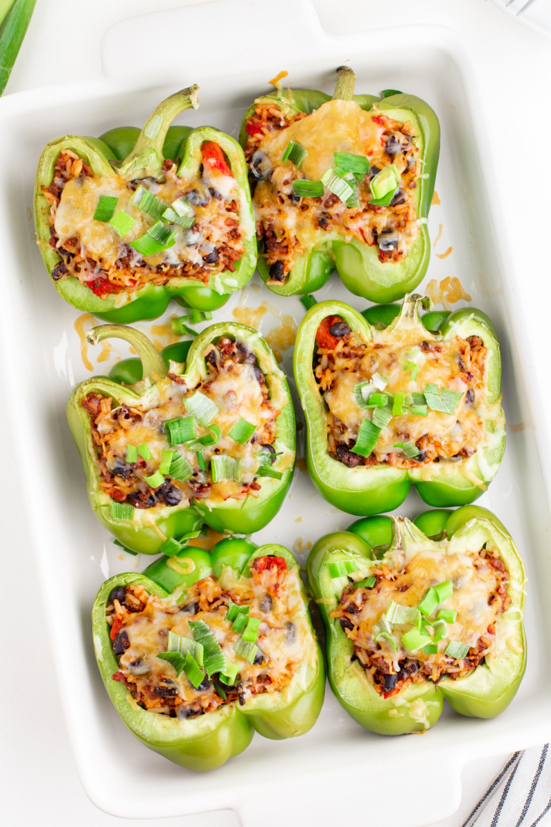 taco stuffed peppers in a baking dish
