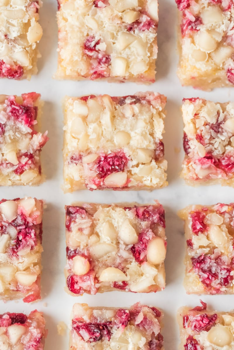 several cranberry macadamia bars