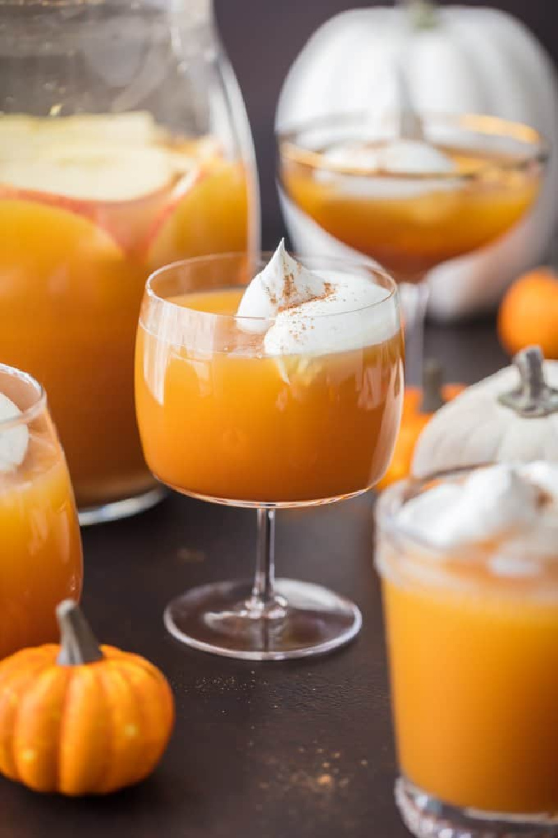 glasses of spiked pumpkin pie punch