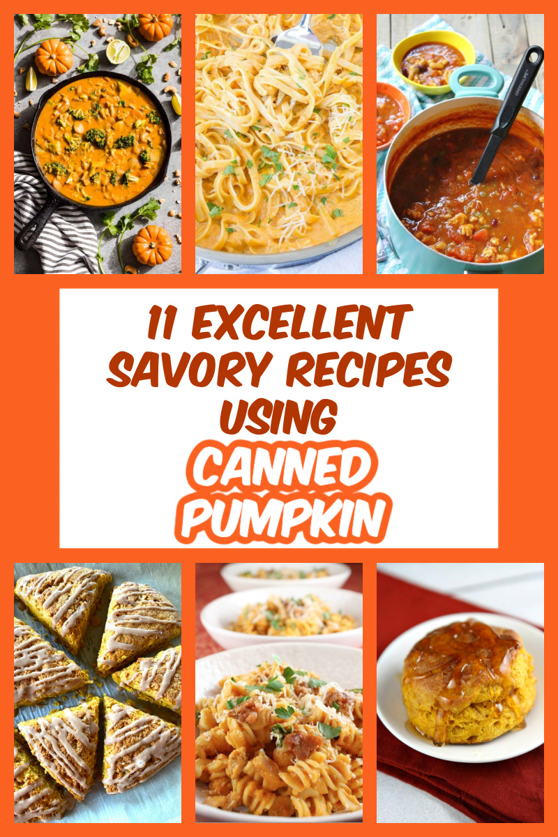 pinterest image for 11 savory recipes to make with canned pumpkin