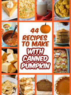 pinterest image for 44 recipes to make with canned pumpkin
