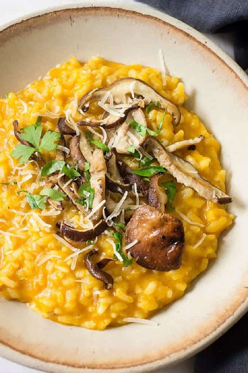 bowl of mushroom and pumpkin risotto