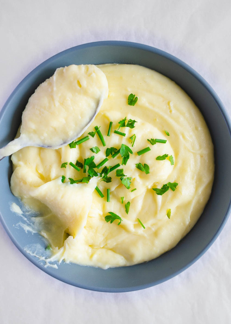 greek yogurt mashed potatoes in a bowl