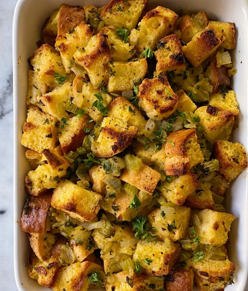 stuffing in casserole dish