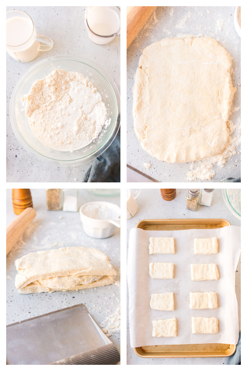 four photos showing how to make biscuits
