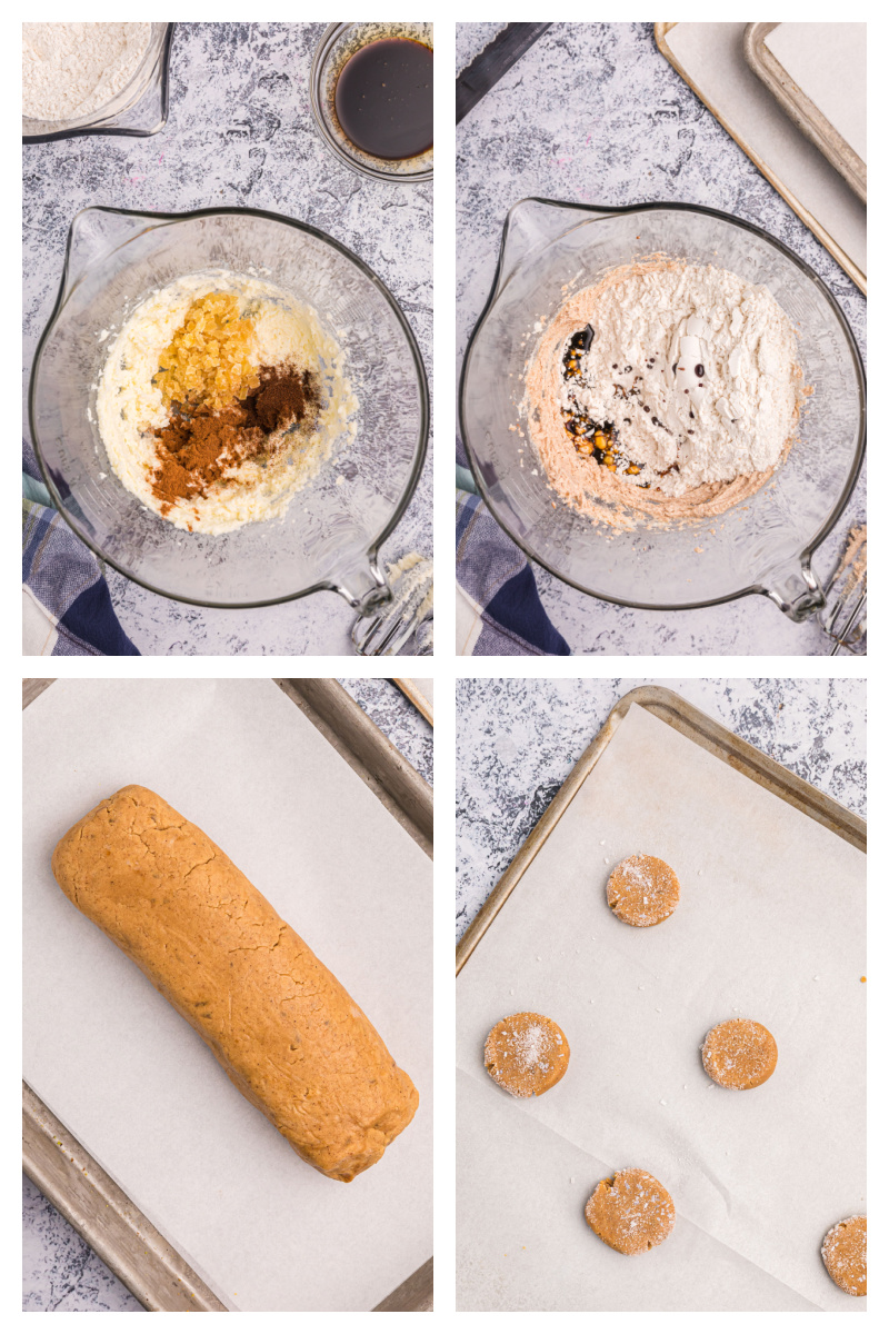 four photos sharing how to make gingersnap dough