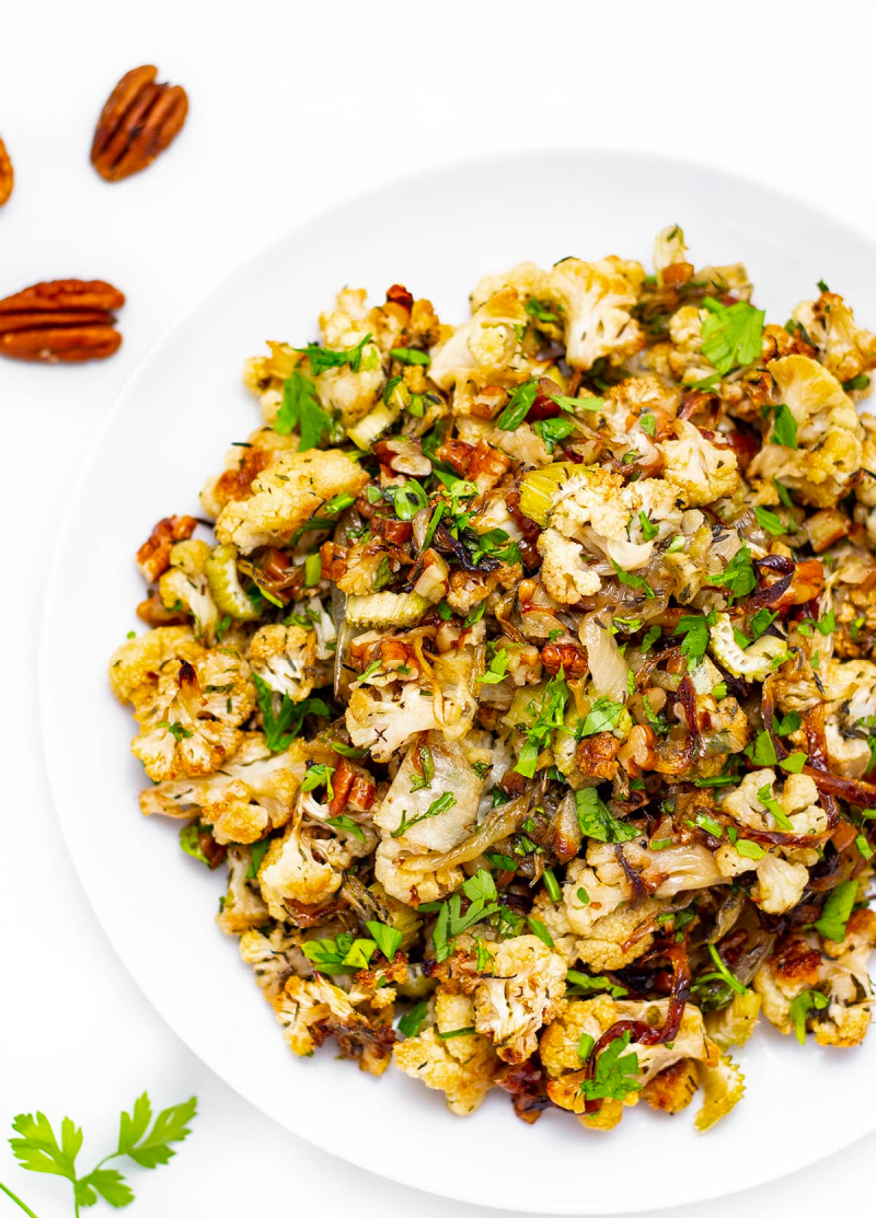 plate of paleo cauliflower stuffing