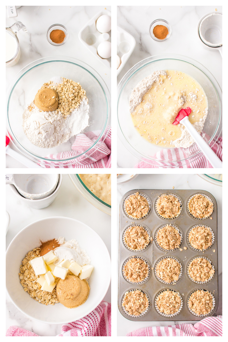 four photos sharing how to make oatmeal muffins