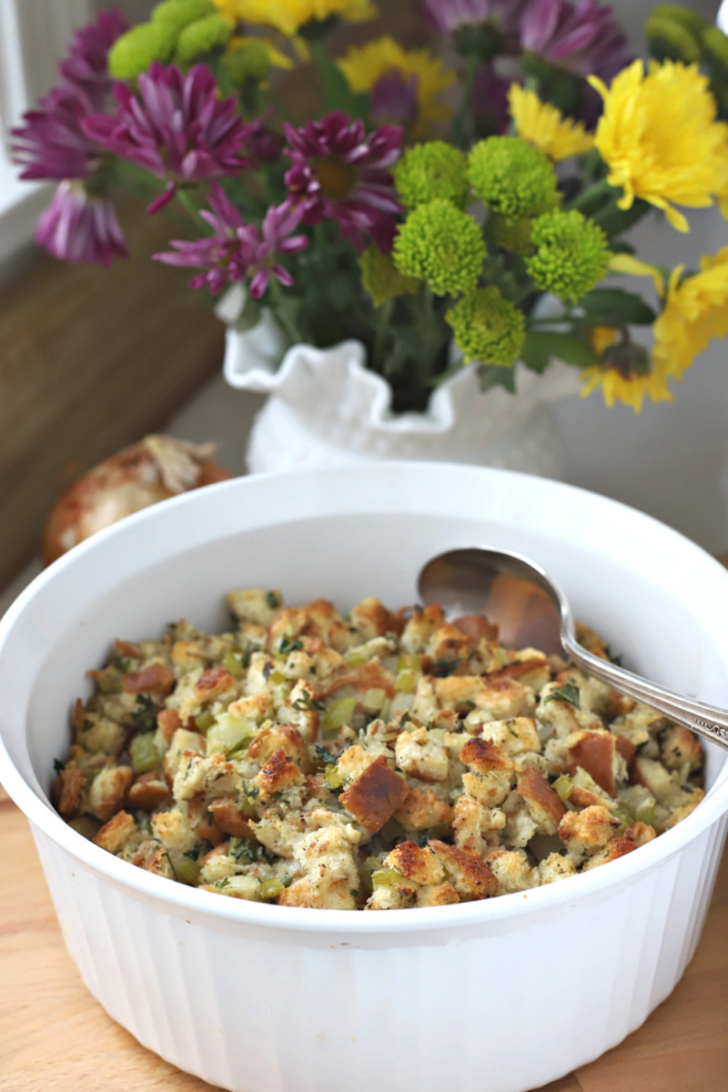 stuffing in white bowl