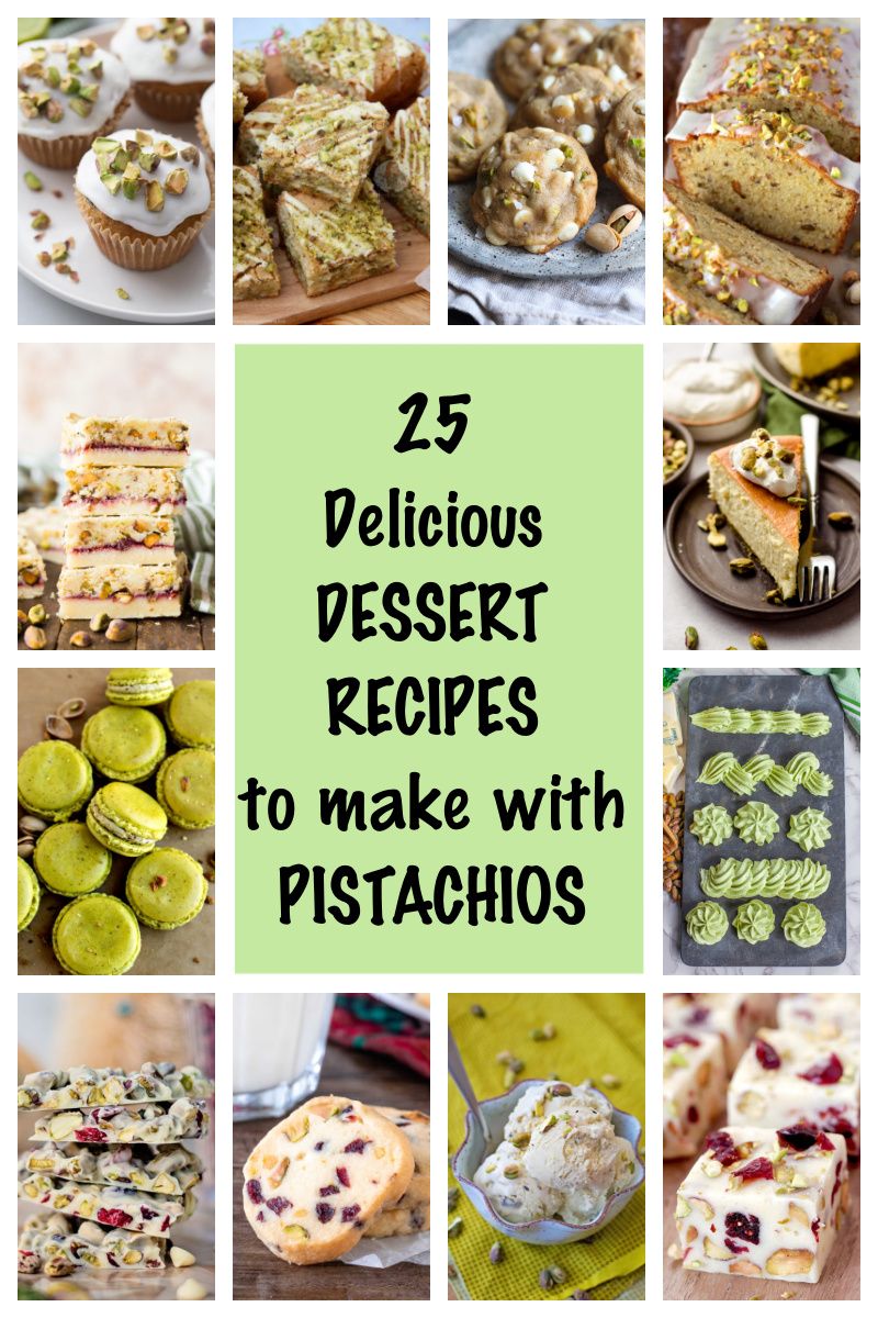 collage of pistachio recipes