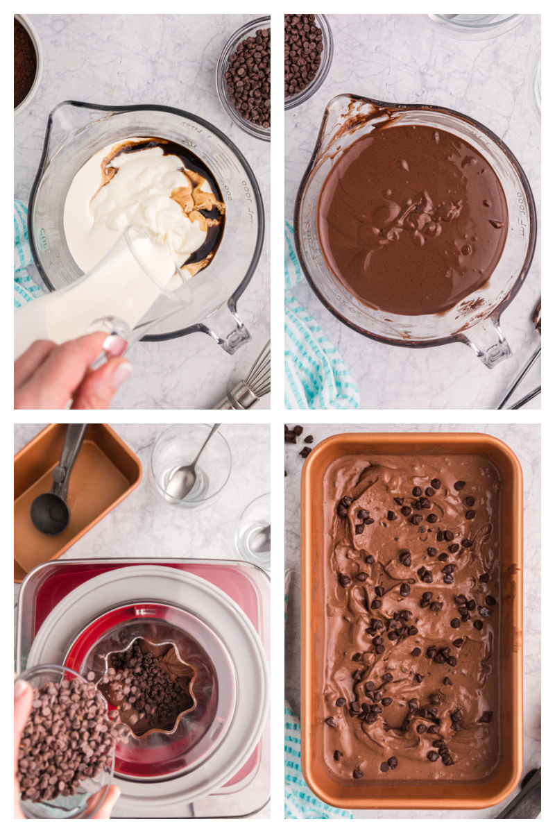four photos showing how to make chocolate froyo