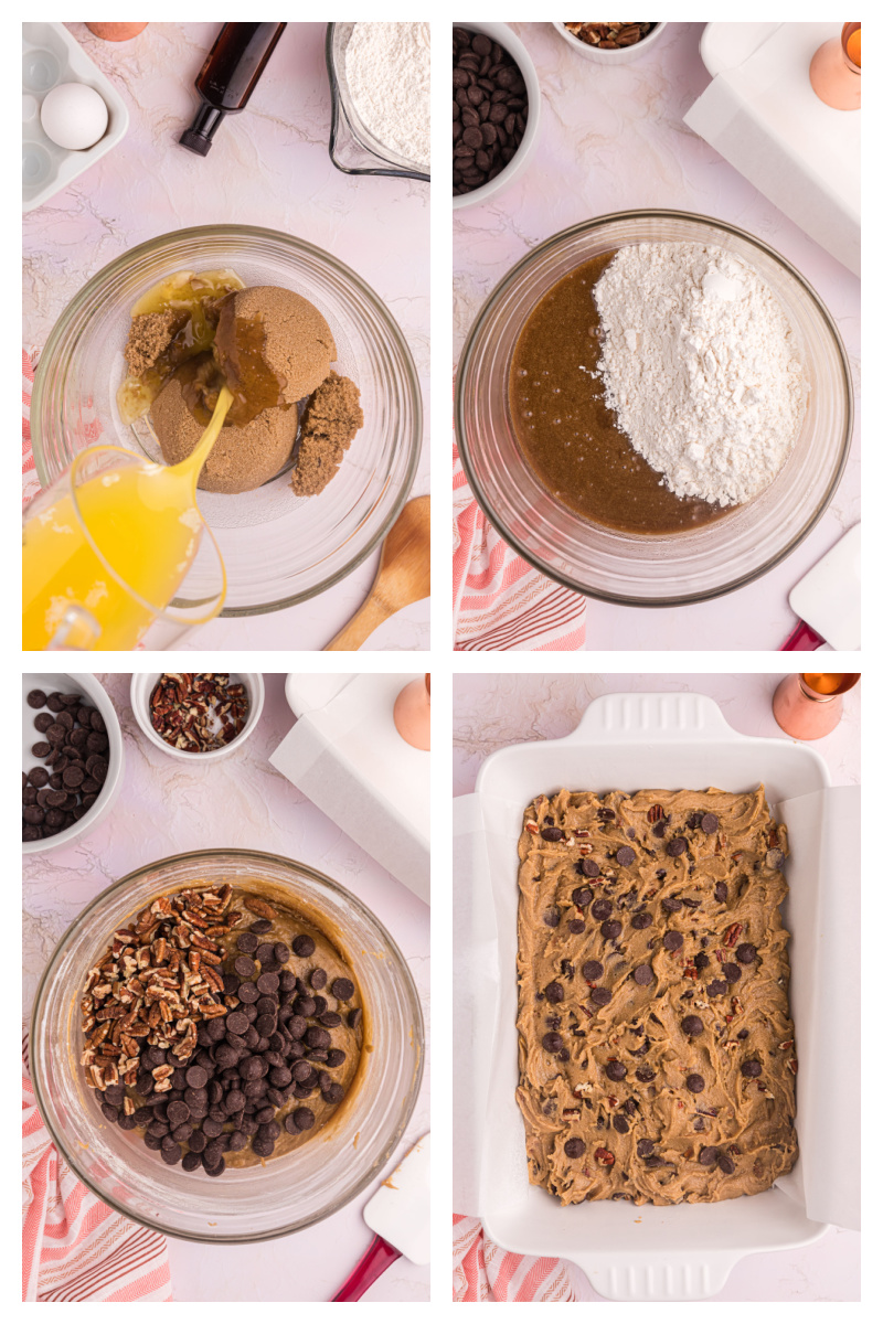 four photos showing how to make blondies