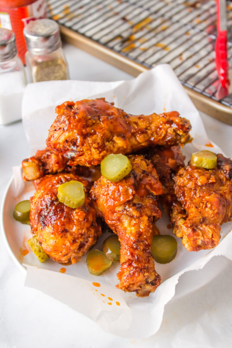 nashville hot chicken drumsticks with sliced pickles