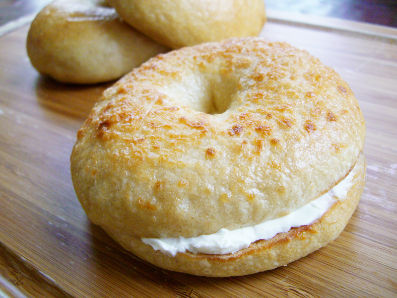 bagel with cream cheese in middle