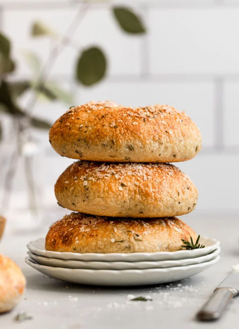 stack of three rosemary bagels