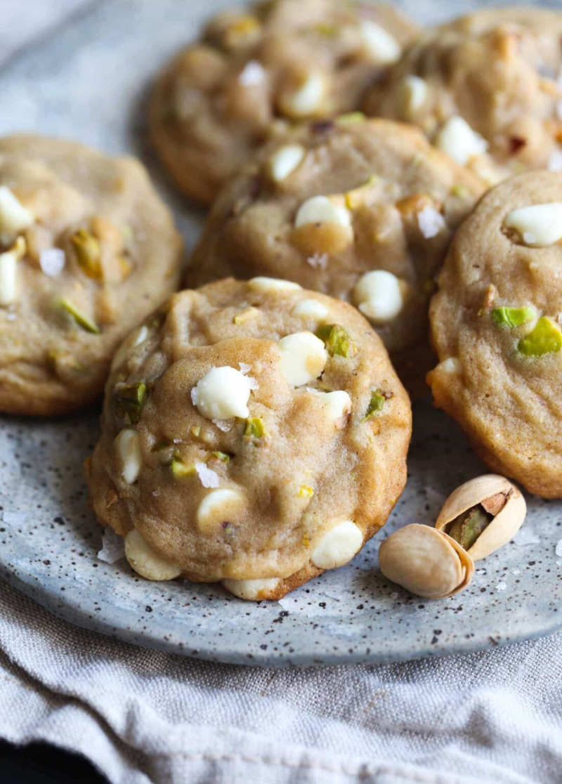 salted honey pistachio cookies on plate