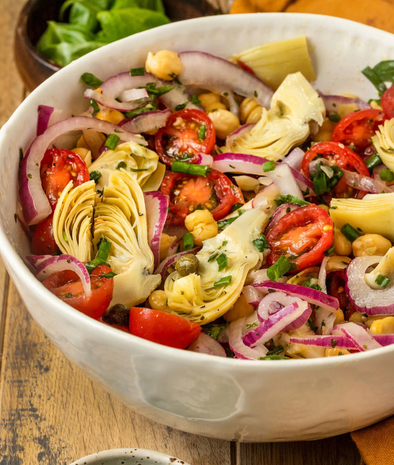 bowl of artichoke tomato salad