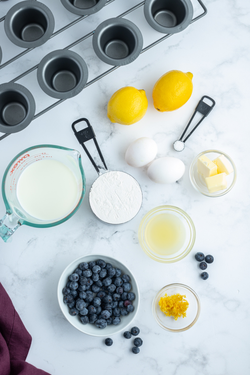 ingredients displayed for making blueberry popovers