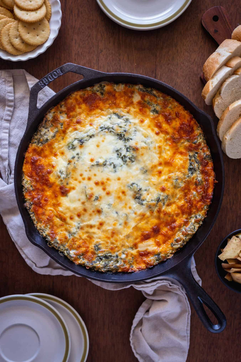 cast iron spinach artichoke dip