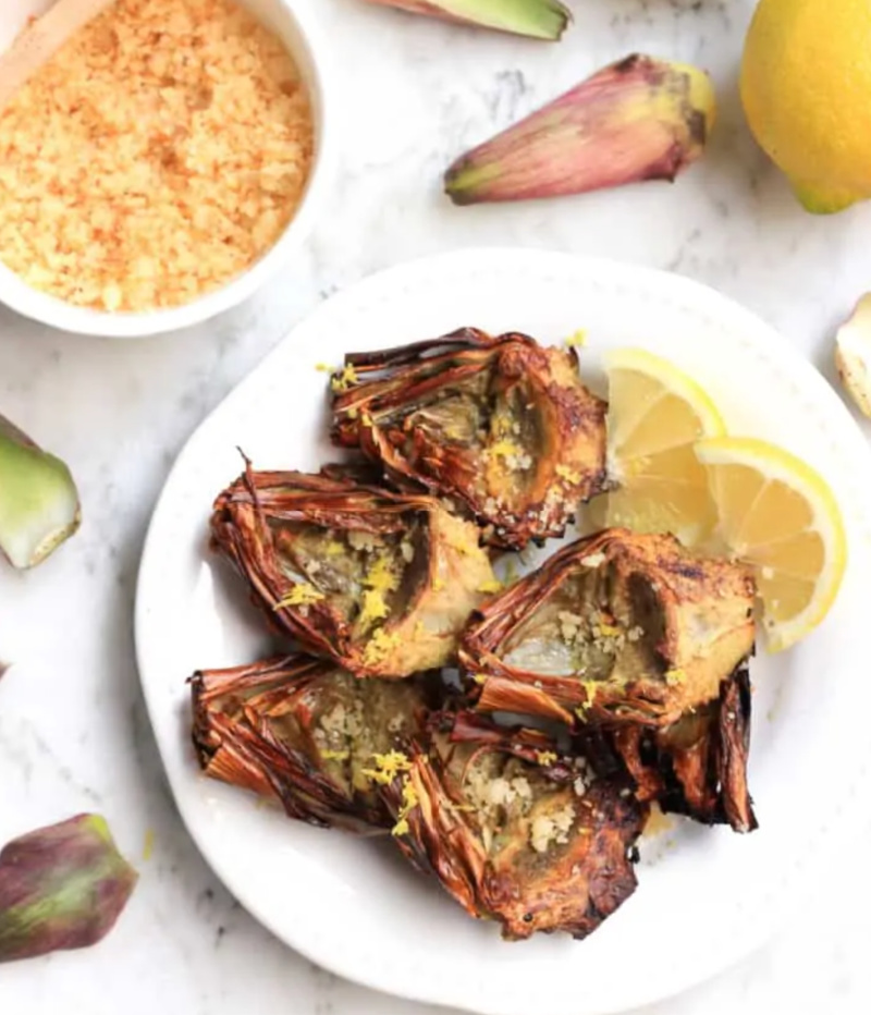 roasted artichoke hearts on plate