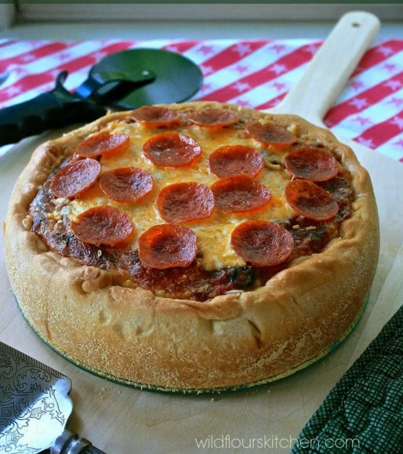 italian style deep dish pizza quiche in pan