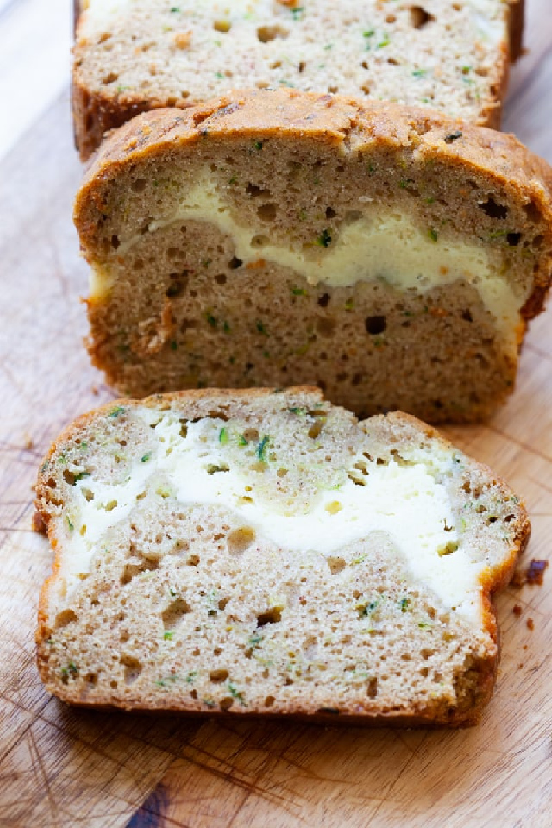 sliced cheesecake zucchini bread