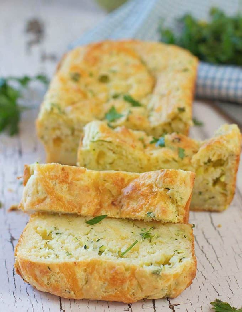 sliced savory zucchini cheddar quick bread
