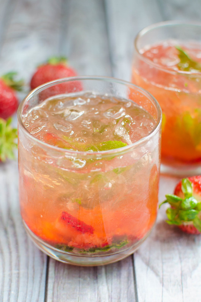 strawberry basil bourbon smash cocktail